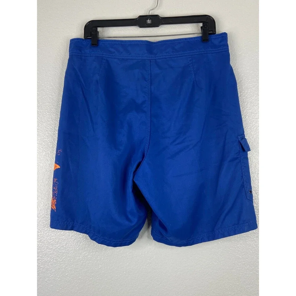 Guy Harvey Men 32 Blue Boardshorts Orange Marlin Embroidered Logo Beach Surf